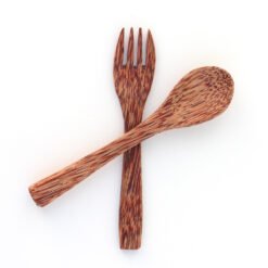 Coconut Wood cutlery- One spoon and one fork in light brown natural coconut wood color
