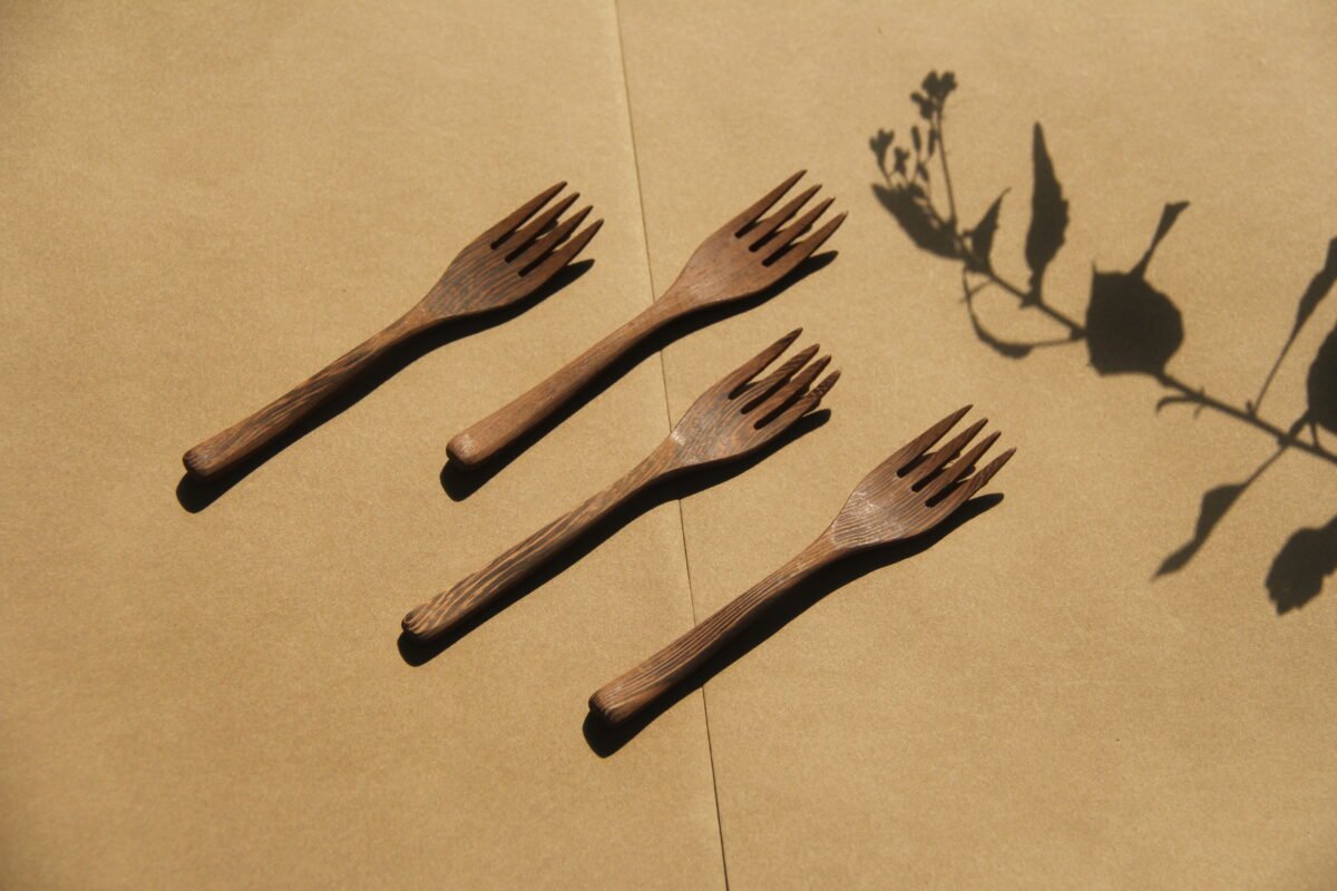 Coconut Wood cutlery- Four fork in natural coconut wood brown color